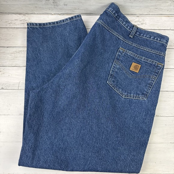 Carhartt Relaxed Fit Mens Measures 48x30 Jeans Workwear Work Darker Blue - Picture 1 of 14